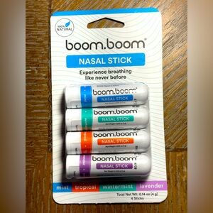 New 4 PACK BoomBoom Nasal Inhaler Stick Energy Boost Focus Aromatherapy Oil